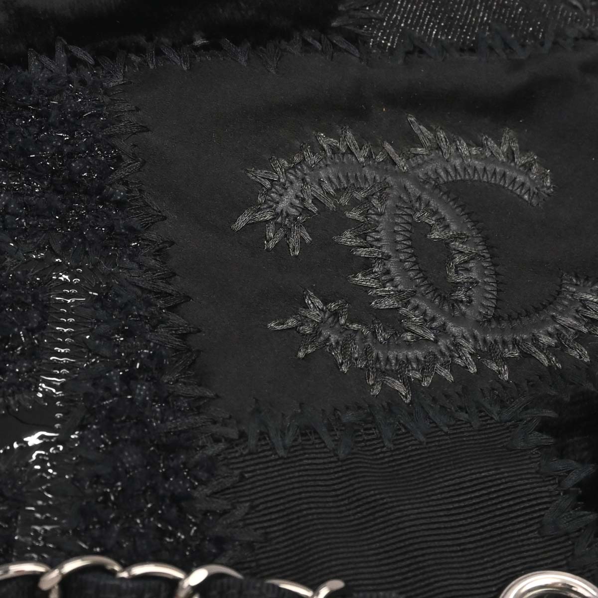 Chanel 2018 Black Tweed Patchwork Chain Tote Bag