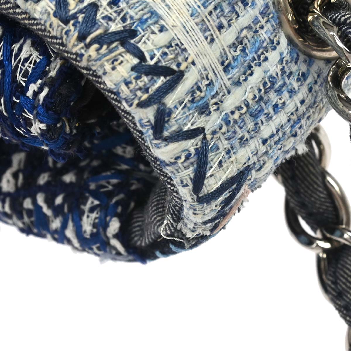 Chanel 2015-2016 Blue Tweed Patchwork Jumbo Shoulder Bag