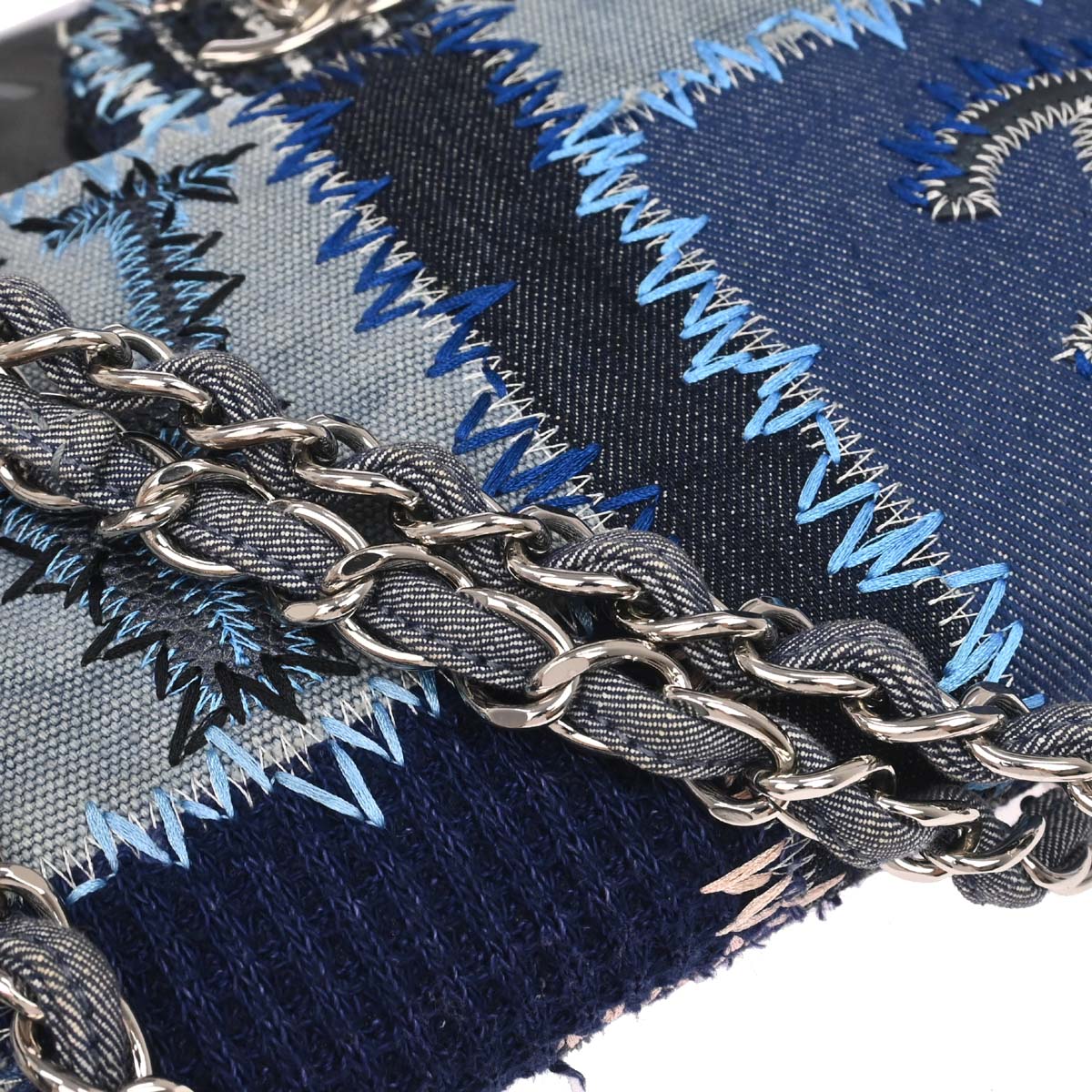 Chanel 2015-2016 Blue Tweed Patchwork Jumbo Shoulder Bag