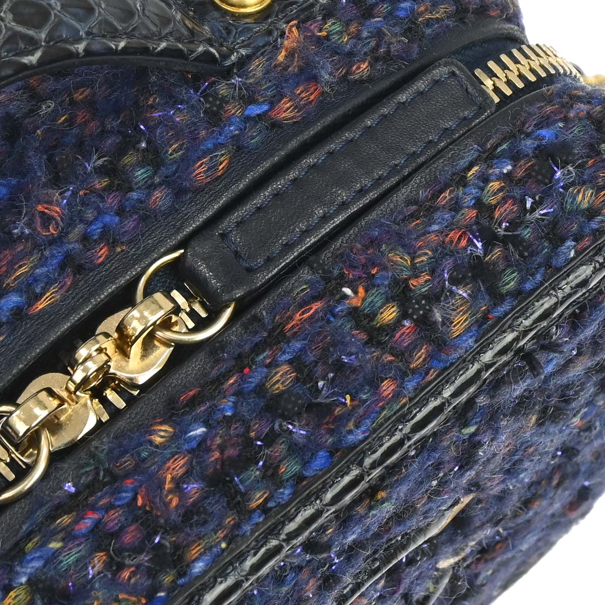 Chanel * Navy Black Tweed Python Filigree 2way Shoulder Vanity Handbag