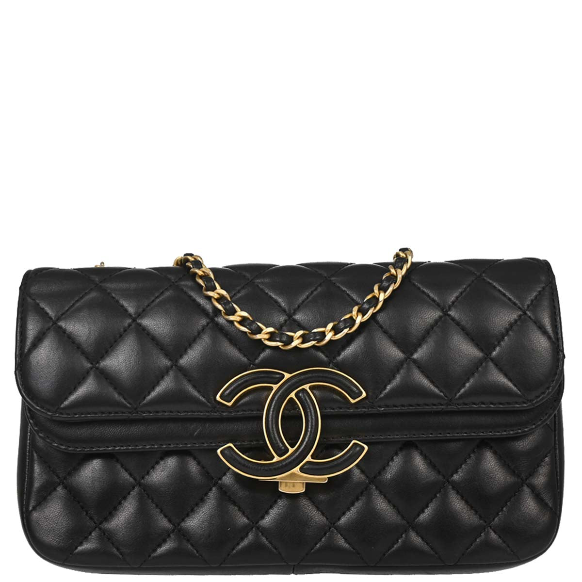 Chanel 2018-2019 Black Lambskin CC Chic Double Flap Shoulder Bag