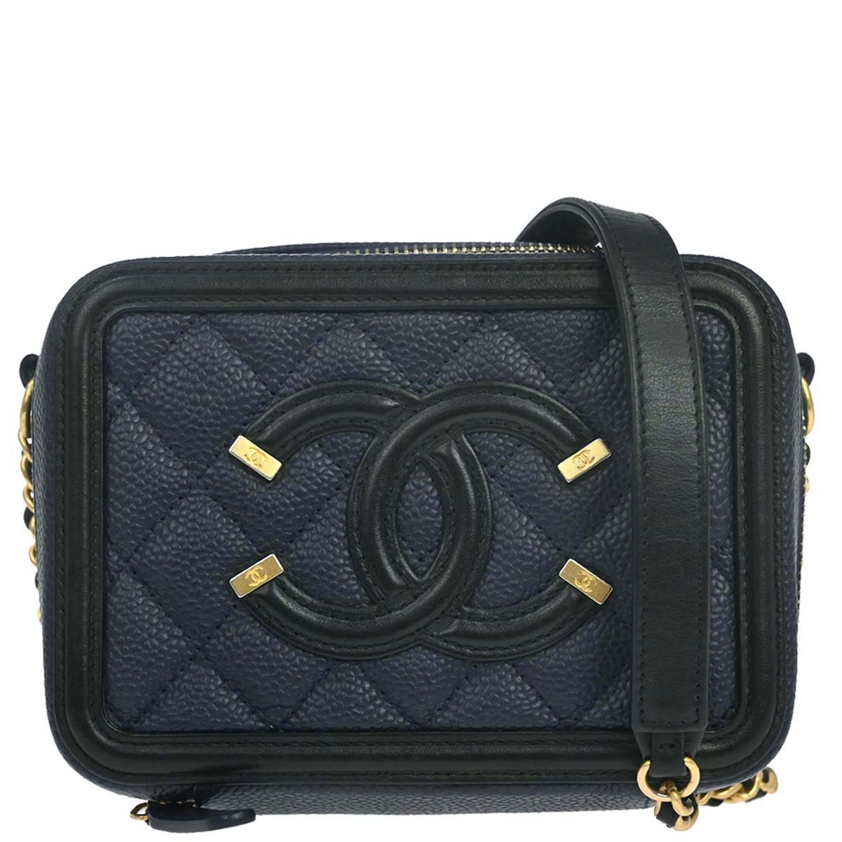 Chanel 2018-2019 Navy Caviar Skin Filigree Vanity Shoulder Bag