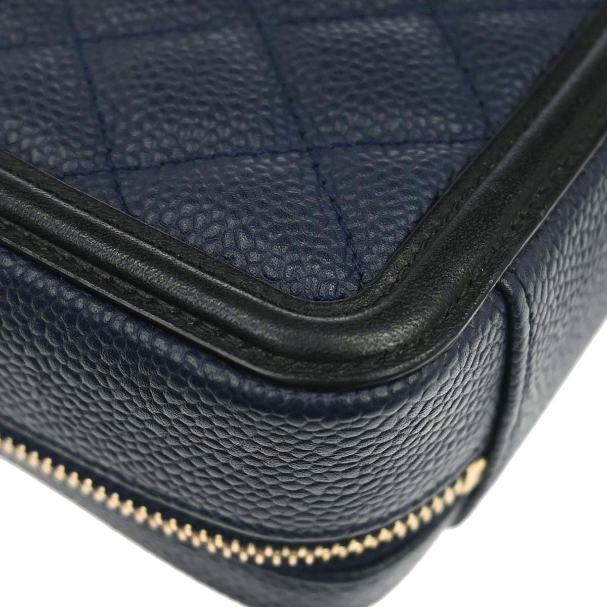 Chanel 2018-2019 Navy Caviar Skin Filigree Vanity Shoulder Bag