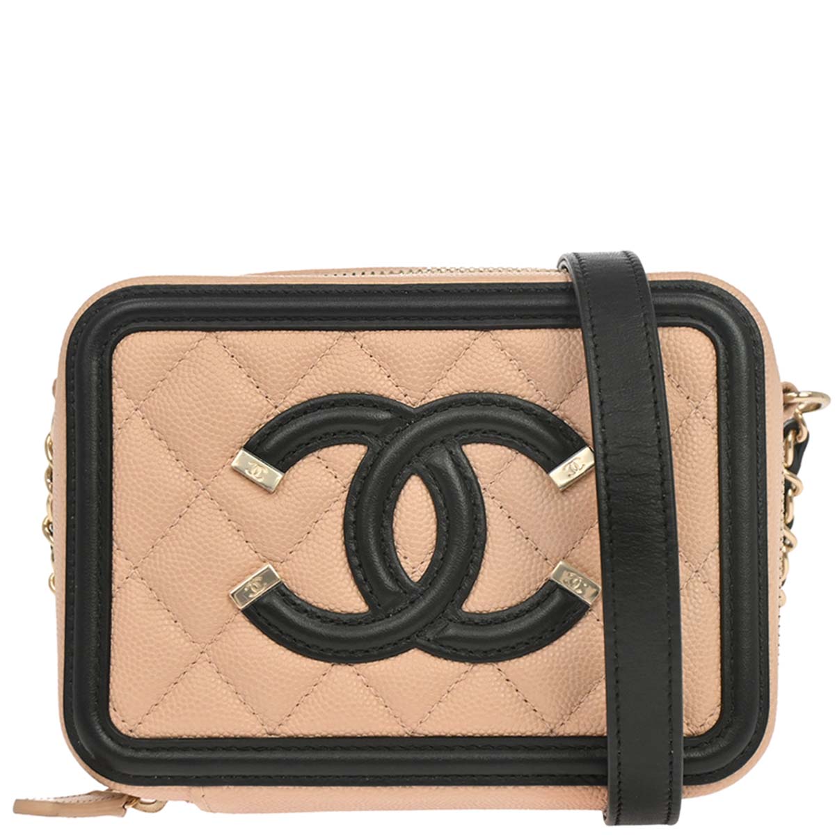 Chanel 2019 Beige Calfskin Filigree Vanity Shoulder Bag