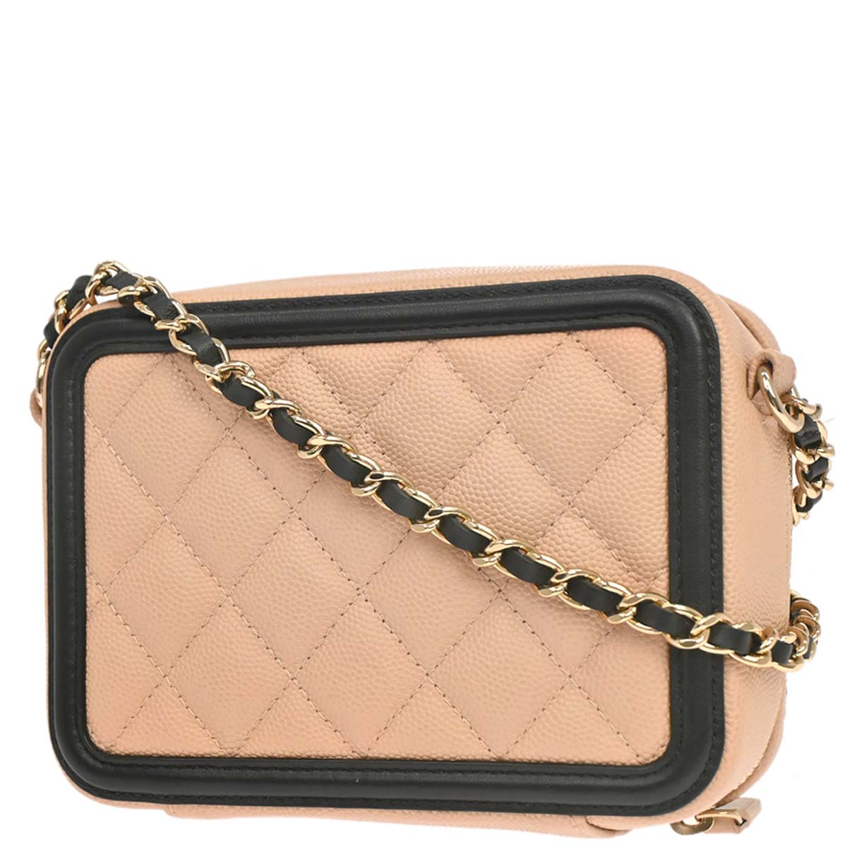 Chanel 2019 Beige Calfskin Filigree Vanity Shoulder Bag