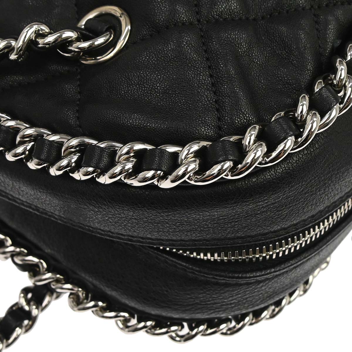 Chanel 2011 Black Calfskin Chain Around Bowler Bag Handbag