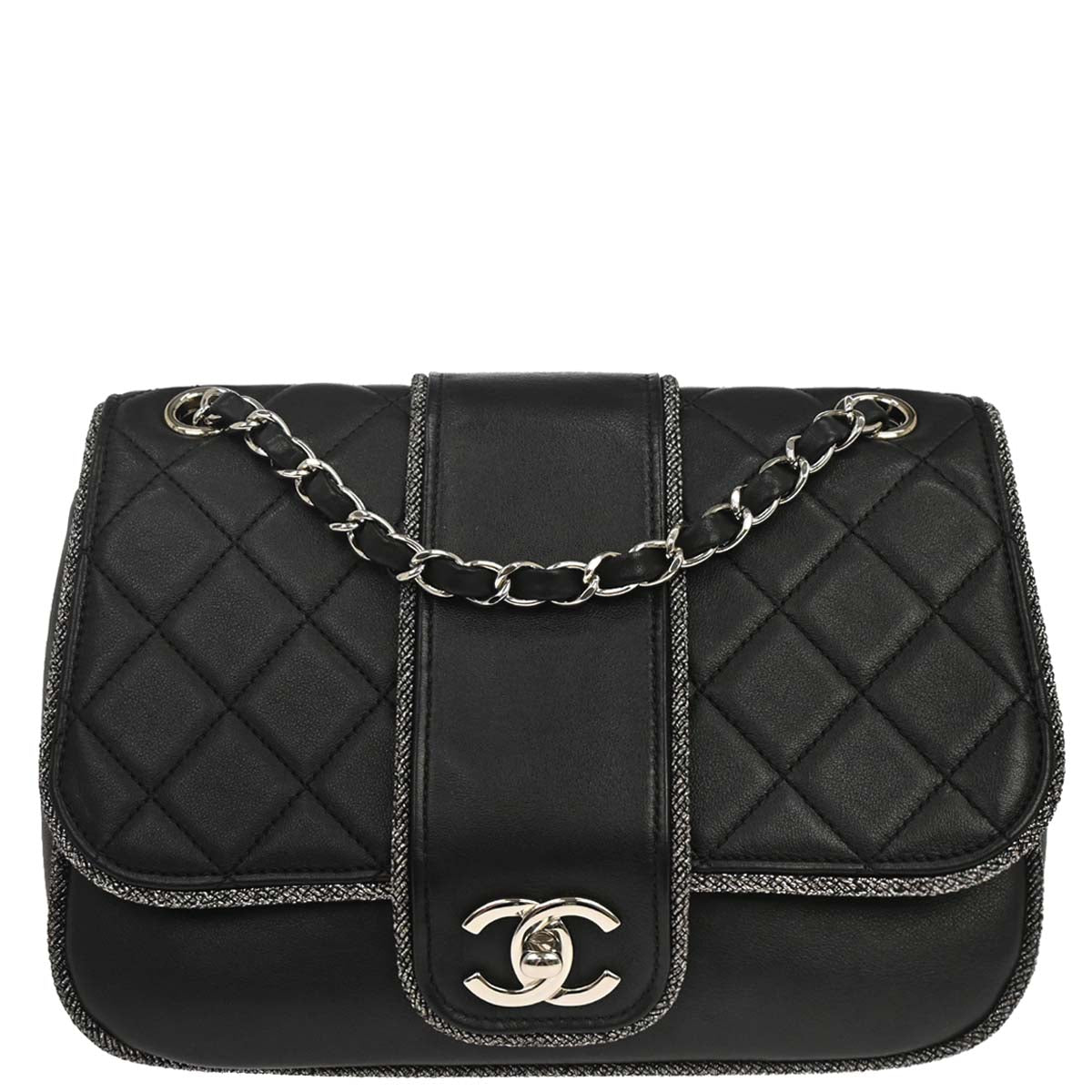 Chanel 2019 Black Calfskin Lurex Elementary Chic Flap Shoulder Bag