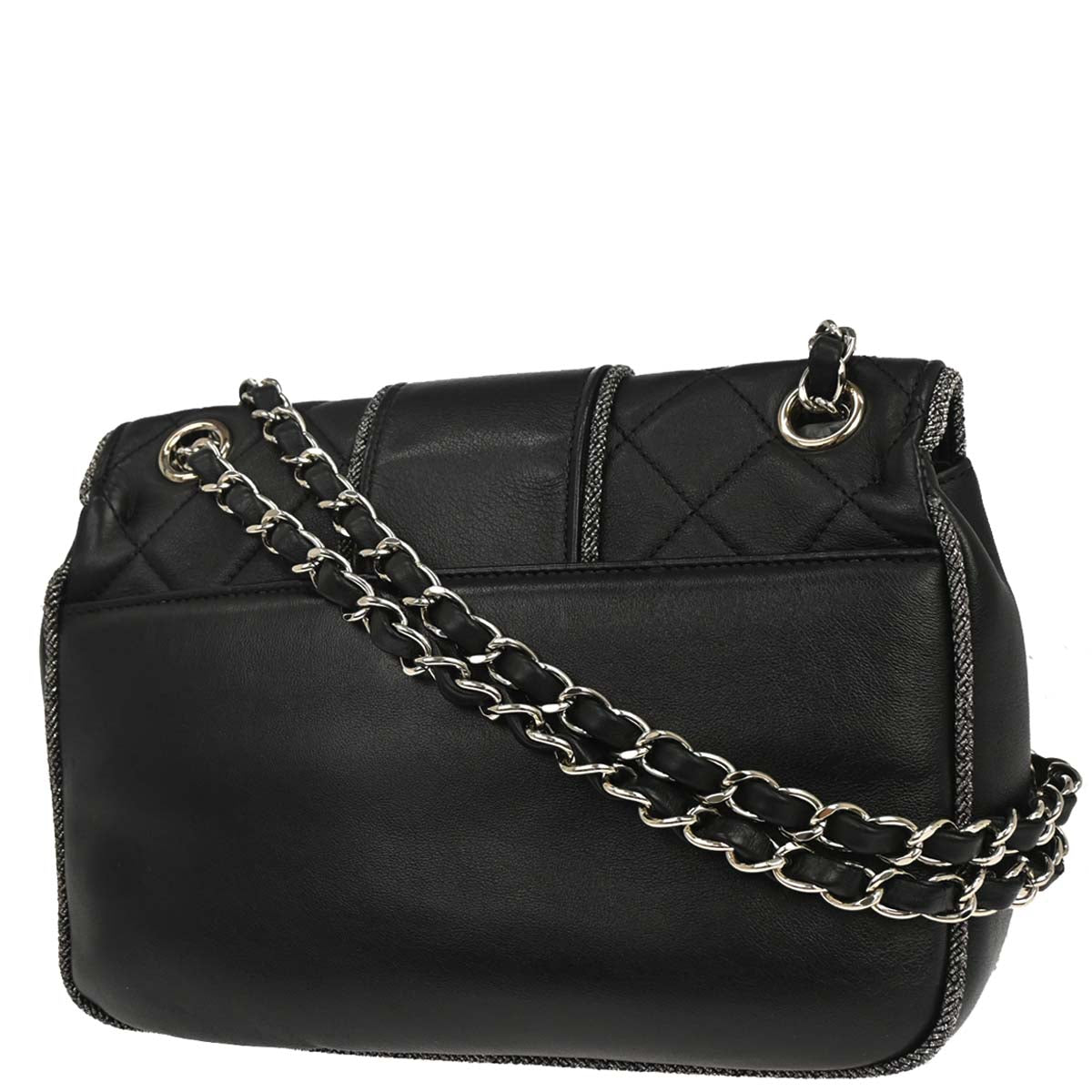 Chanel 2019 Black Calfskin Lurex Elementary Chic Flap Shoulder Bag