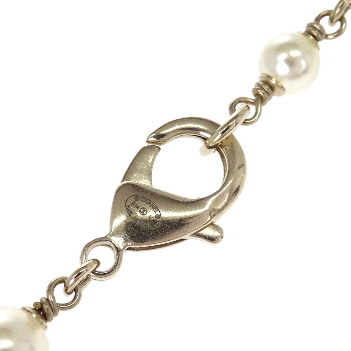 Chanel Long Chain Necklace CC Gold Black Costume Pearl B14V