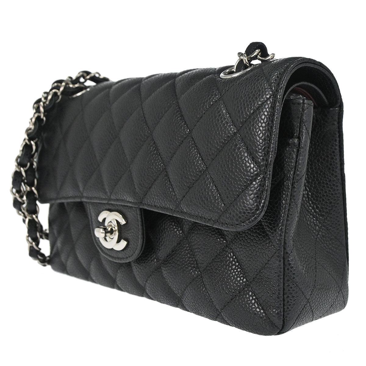 Chanel 2019 Black Caviar Skin Small Classic Double Flap Shoulder Bag