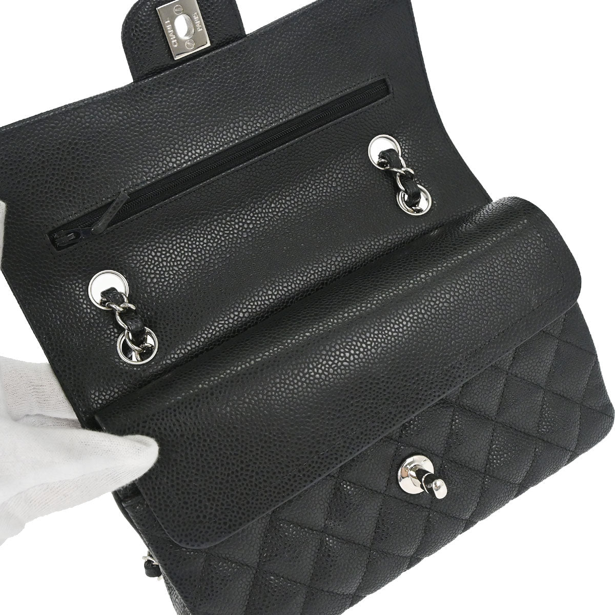 Chanel 2019 Black Caviar Skin Small Classic Double Flap Shoulder Bag