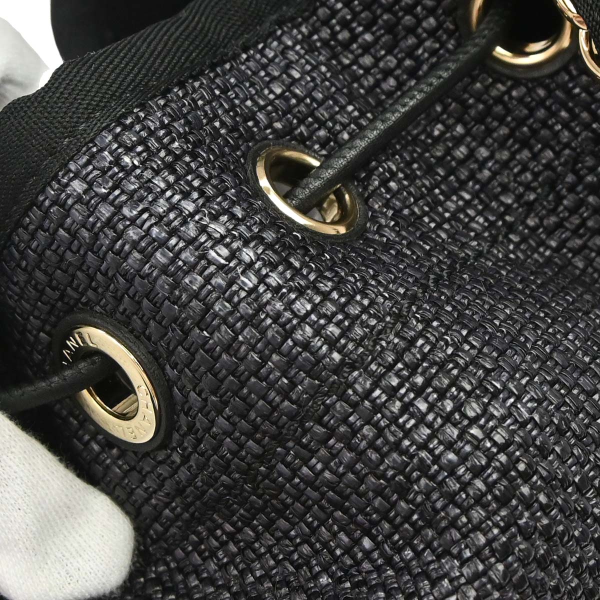 Chanel 2019 Black Straw Deauville Bucket Shoulder Bag