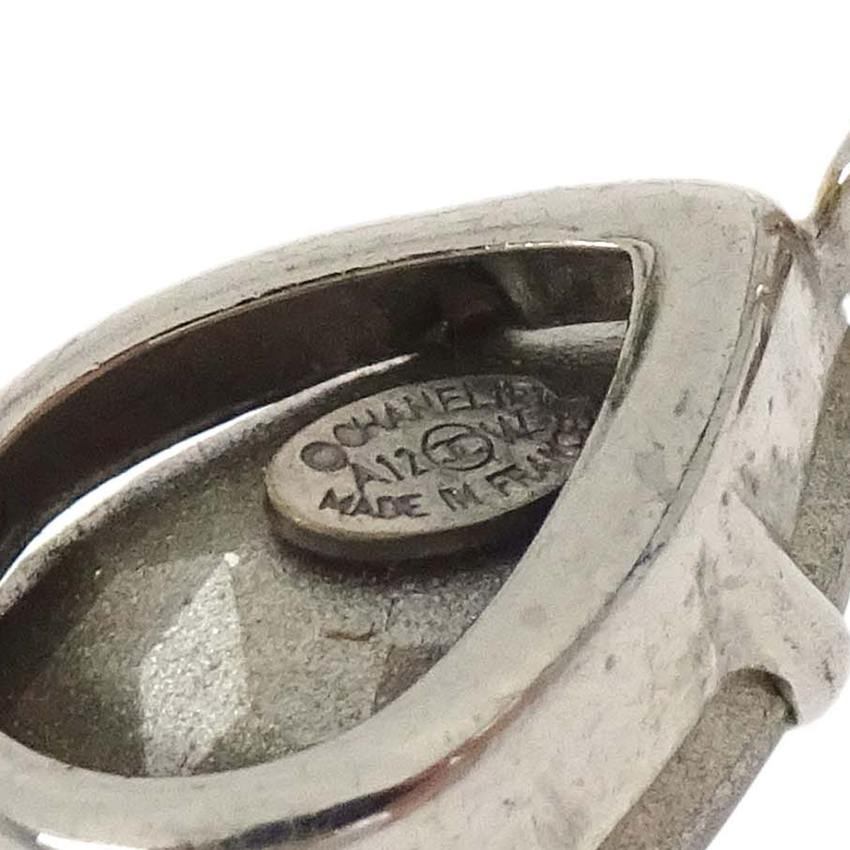 Chanel CC Dangle Teardrop Pierced Earrings Silver Rhinestone A12W