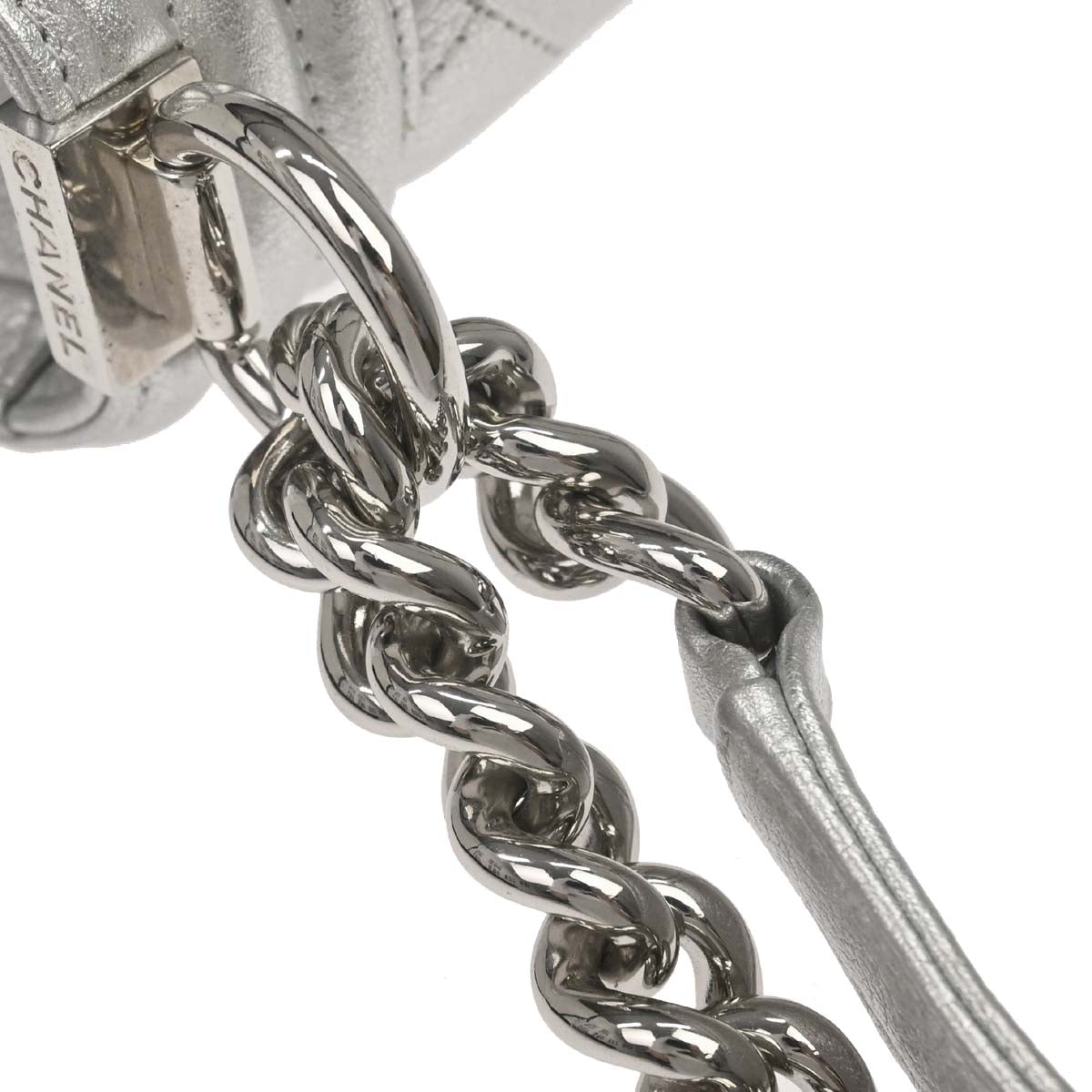 Boy Chanel Silver Lambskin Camellia Applique Small Chain Shoulder Bag