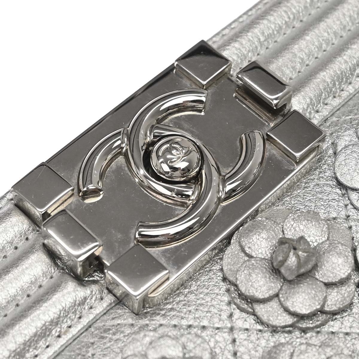 Boy Chanel Silver Lambskin Camellia Applique Small Chain Shoulder Bag