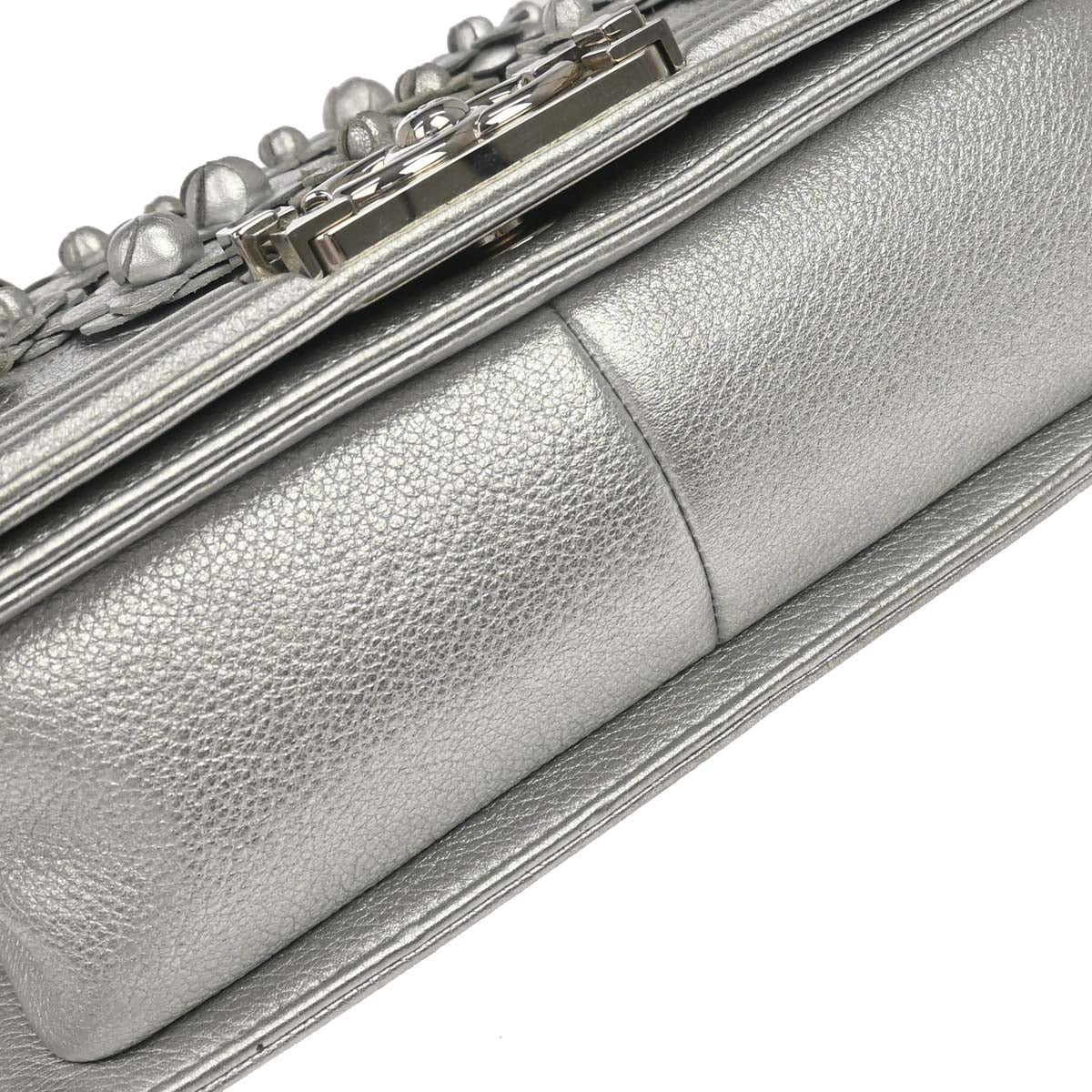 Boy Chanel Silver Lambskin Camellia Applique Small Chain Shoulder Bag