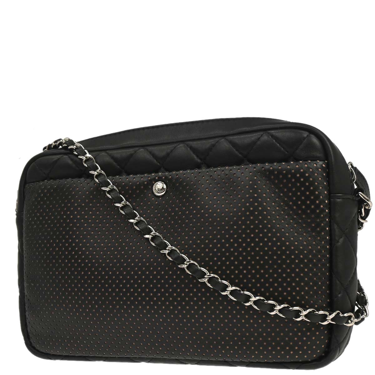 Chanel Black Perforated Lambskin Ultra Pocket Camera Bag