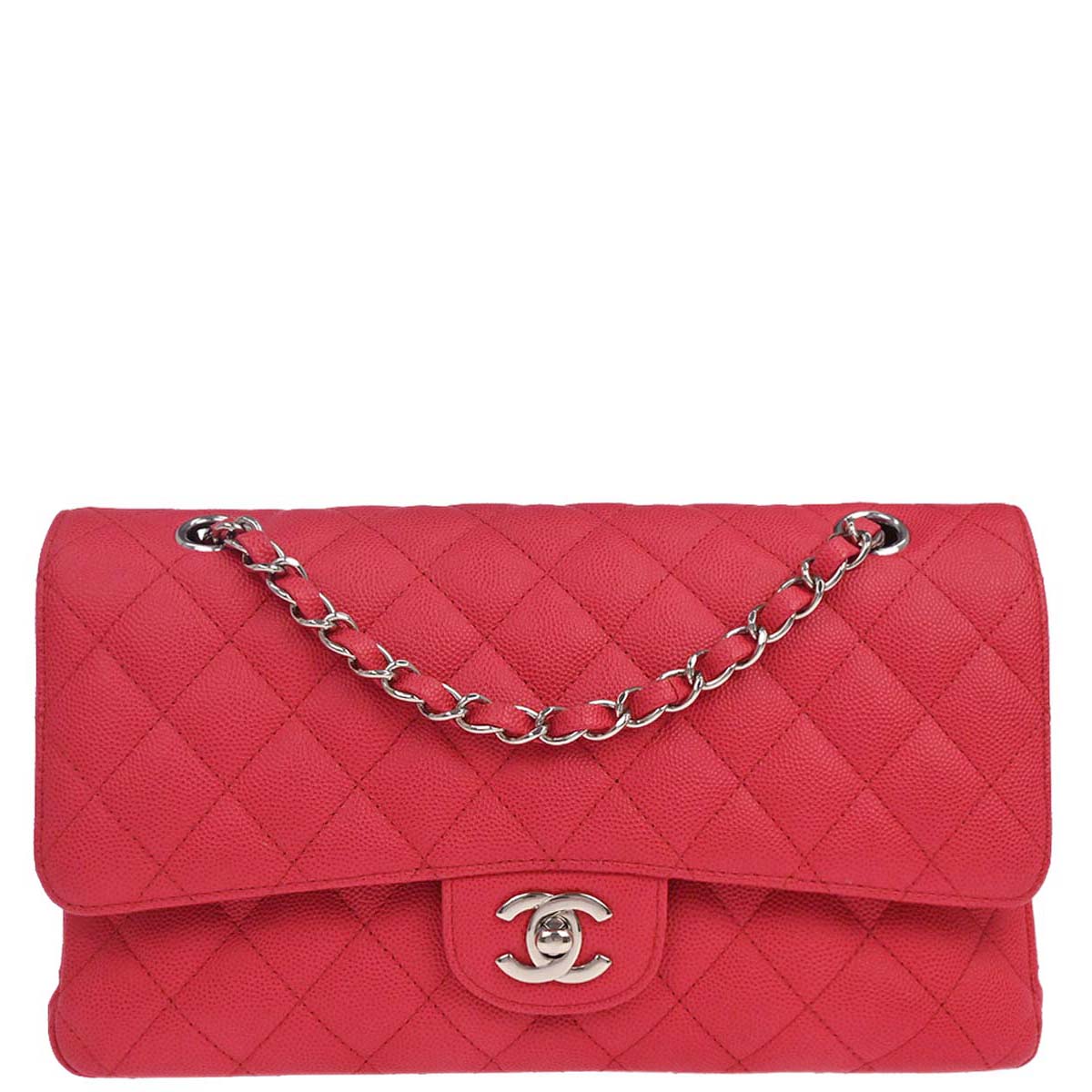 Chanel Red Caviar Skin Medium Classic Double Flap Shoulder Bag