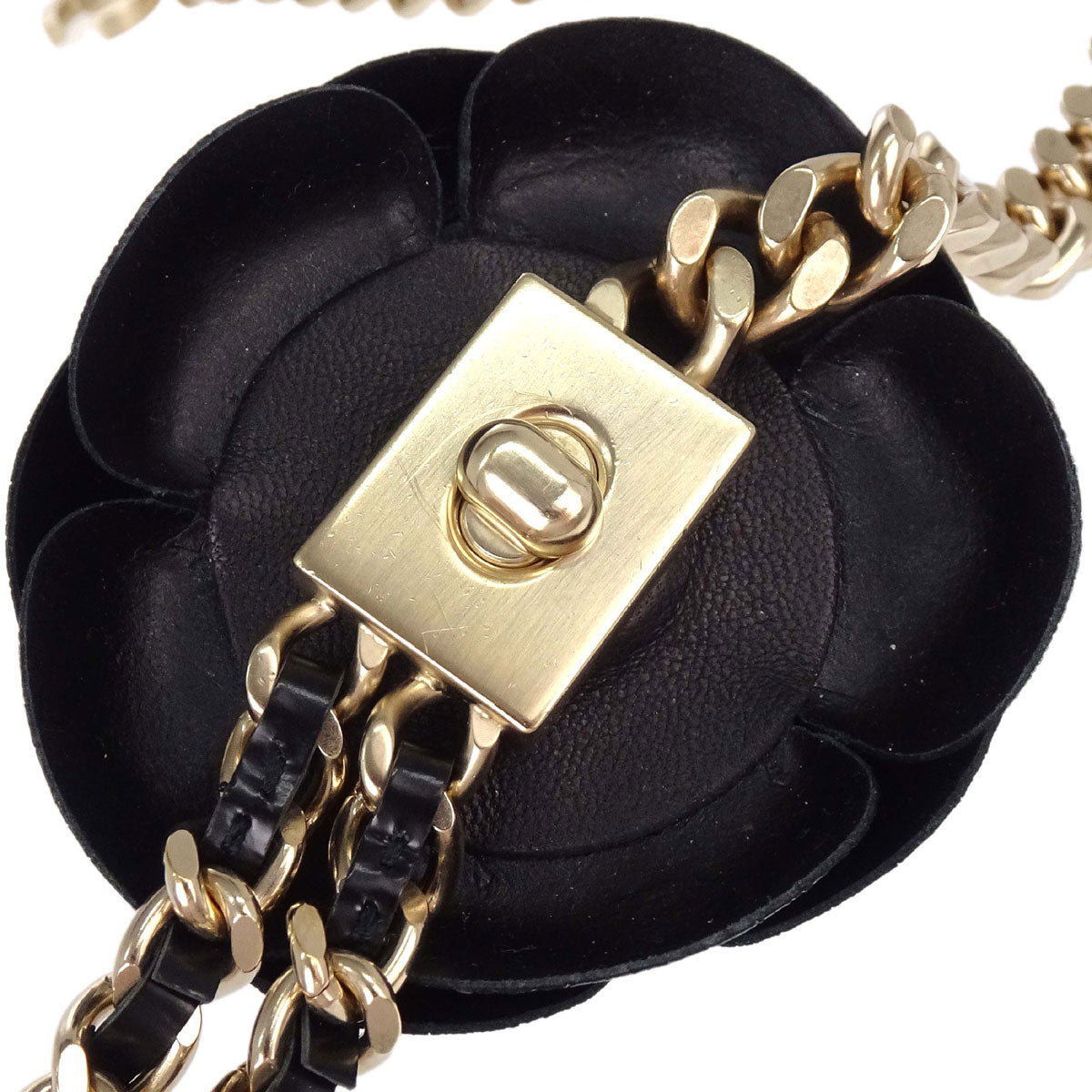 Chanel Chain Belt CC Camellia Bow Gold Black B17P Small Good