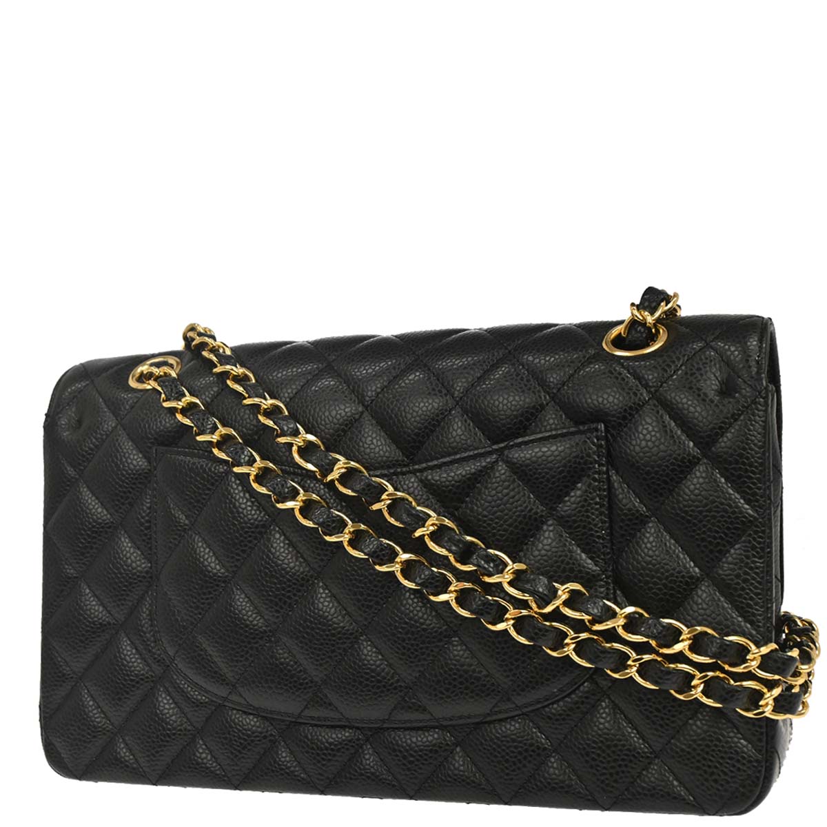 Chanel 2014 Black Caviar Skin Medium Classic Double Flap Shoulder Bag