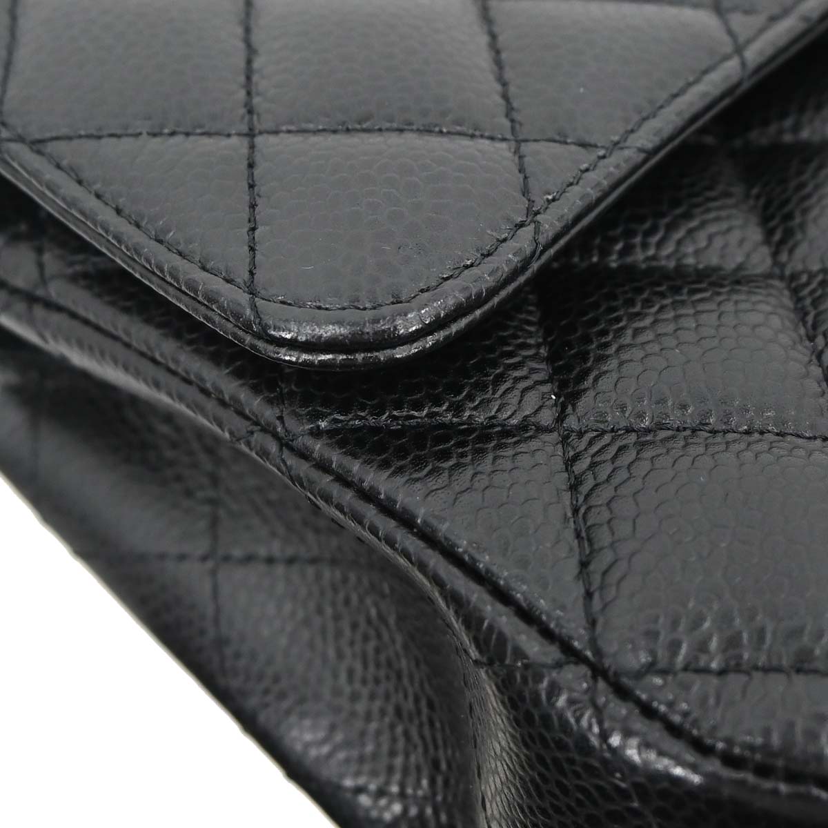 Chanel 2014 Black Caviar Skin Medium Classic Double Flap Shoulder Bag