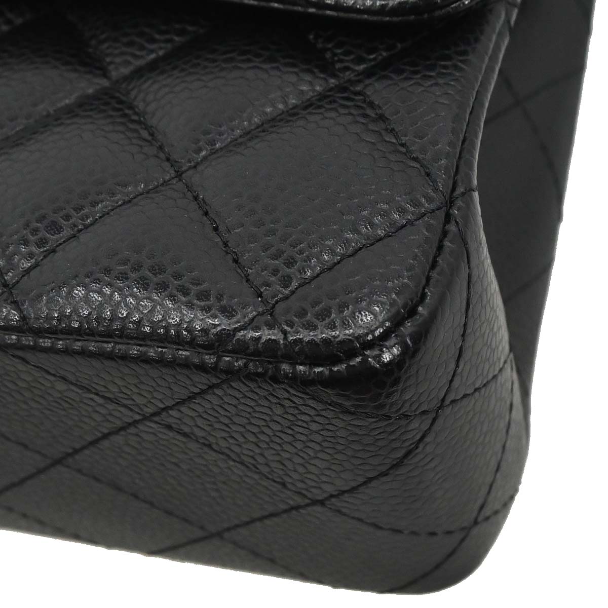 Chanel 2014 Black Caviar Skin Medium Classic Double Flap Shoulder Bag