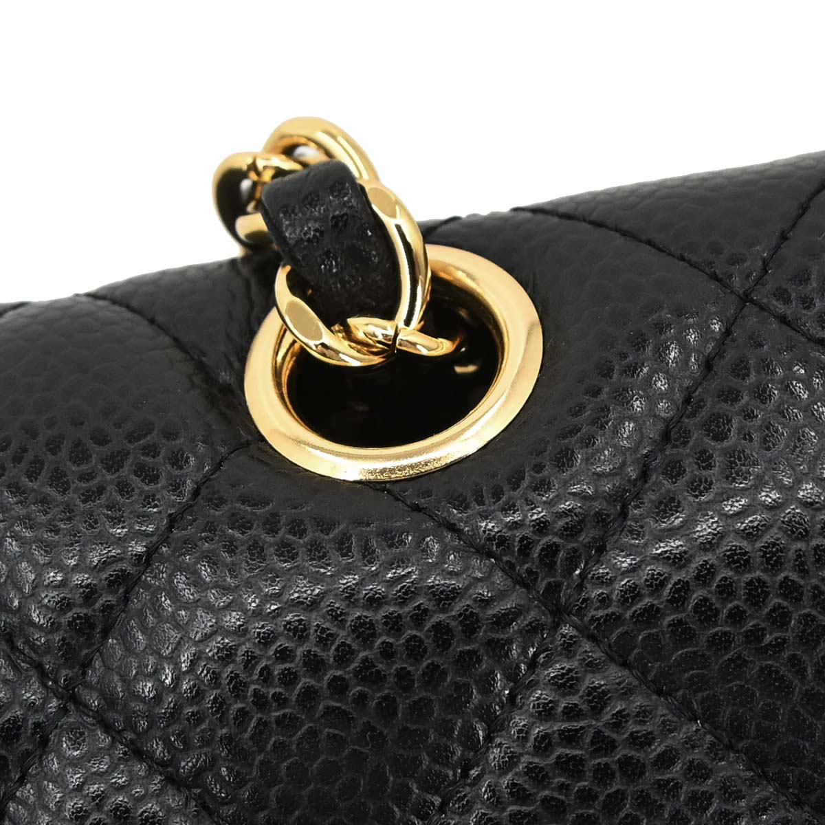 Chanel 2014 Black Caviar Skin Medium Classic Double Flap Shoulder Bag