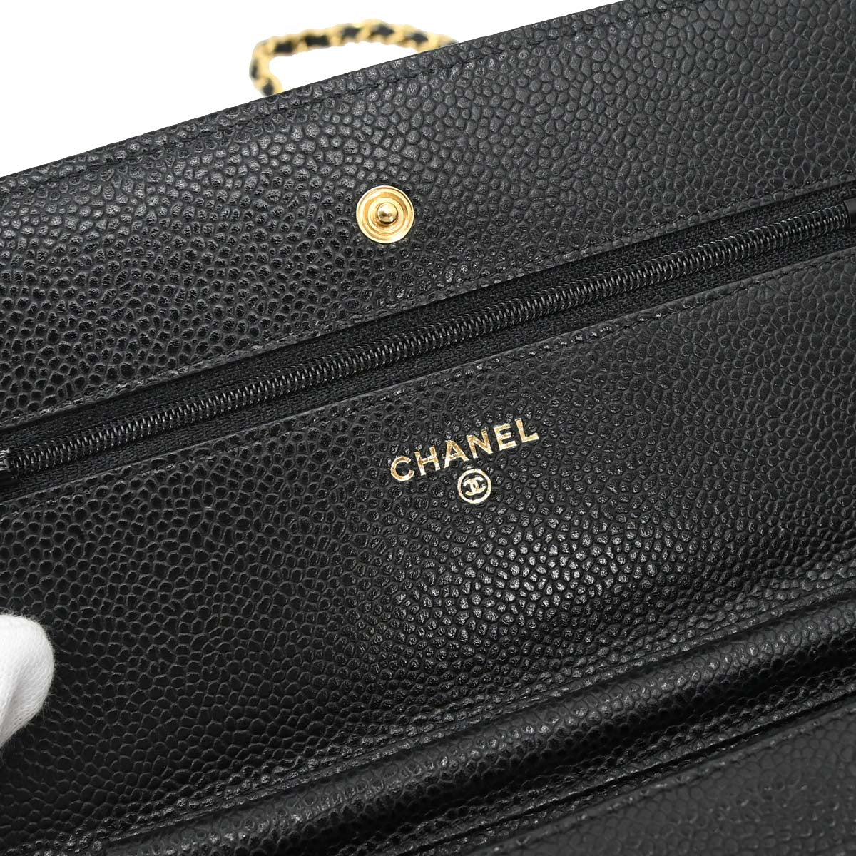Chanel 2013-2014 Black Caviar Skin Classic WOC Wallet on Chain Shoulder Bag