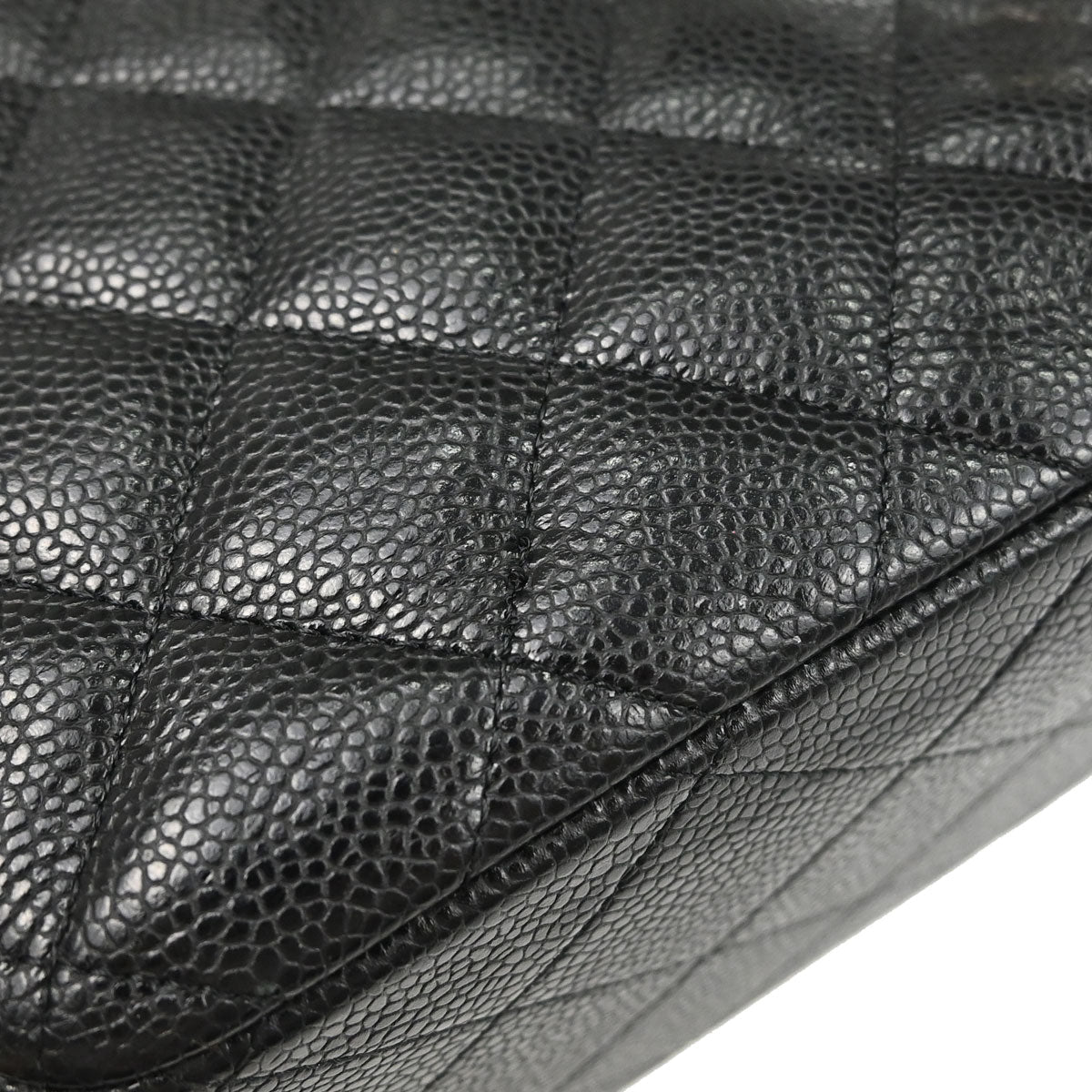 Chanel 2011 Black Caviar Skin Jumbo Classic Double Flap Shoulder Bag