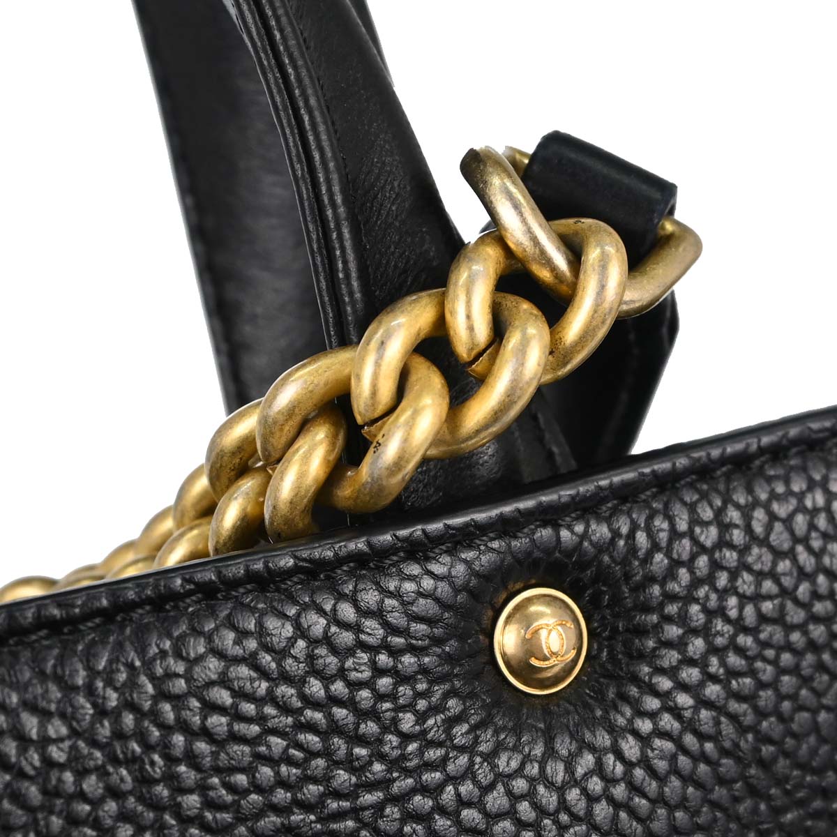 Chanel 2017 Black Caviar Skin Tote 2way Shoulder Handbag
