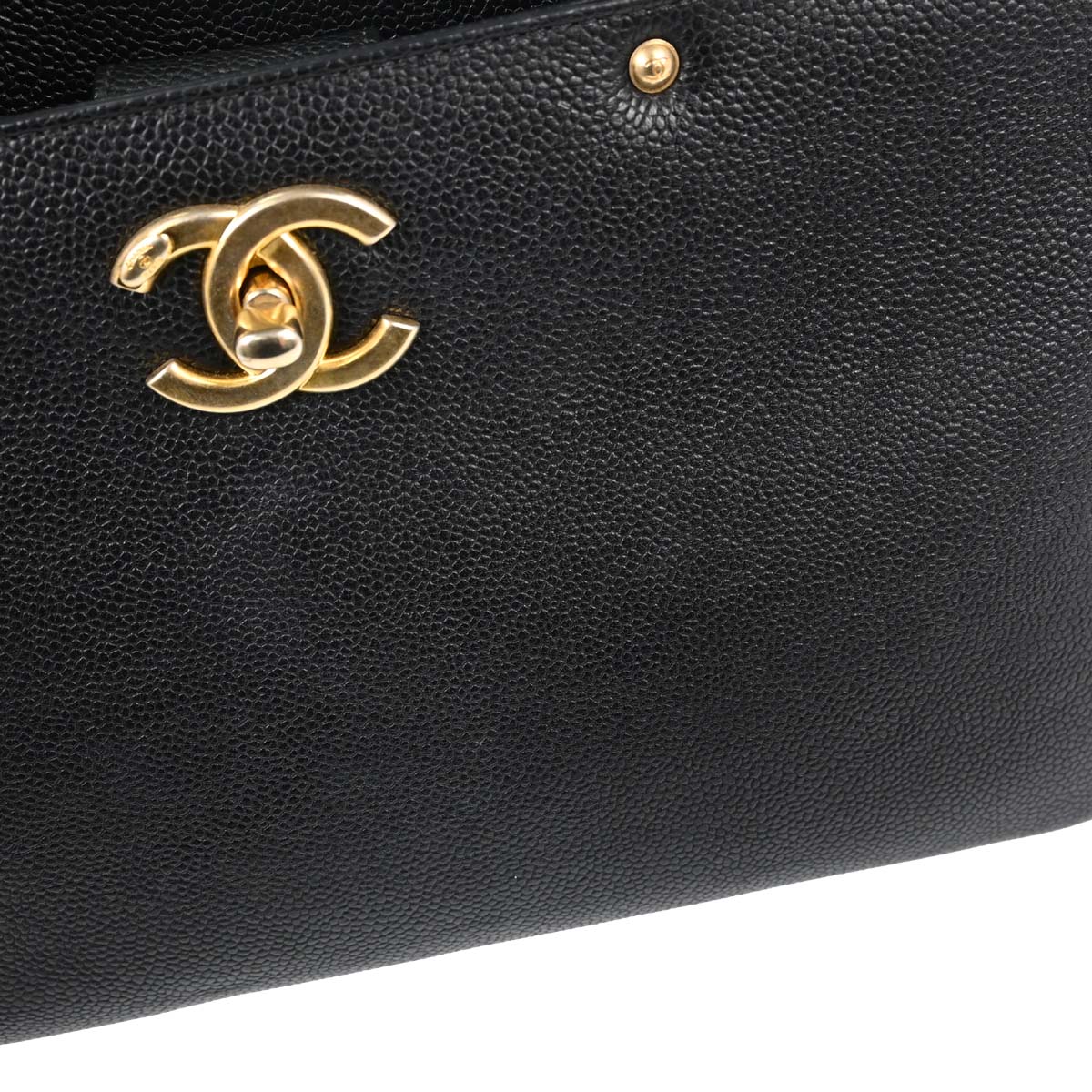 Chanel 2017 Black Caviar Skin Tote 2way Shoulder Handbag