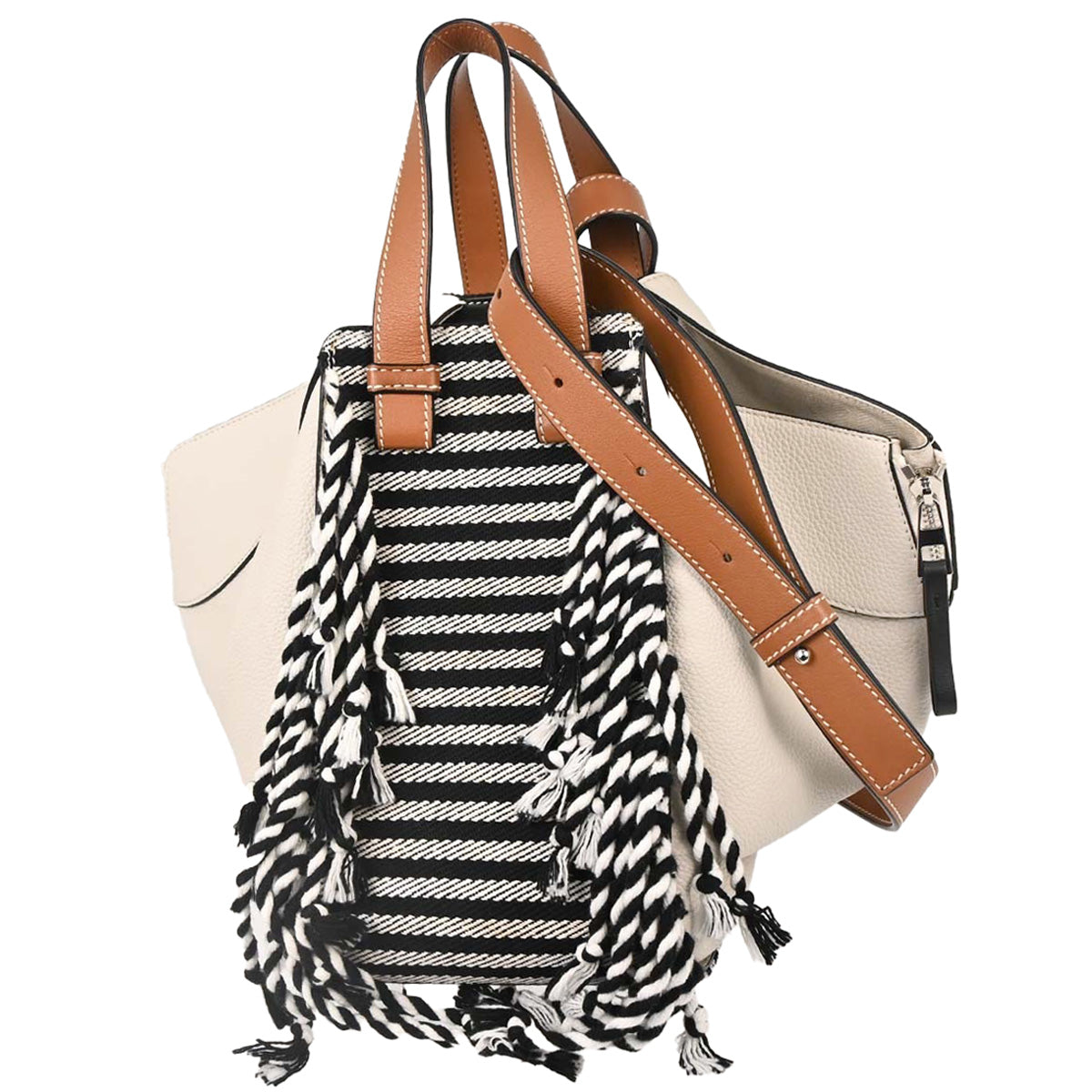 Loewe White Hammock Striped Fringe 2way Shoulder Tote Handbag