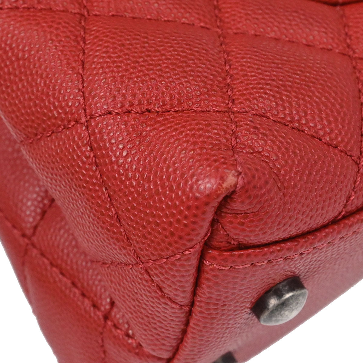 Chanel Red Caviar Skin Coco Handle 2way Shoulder Handbag