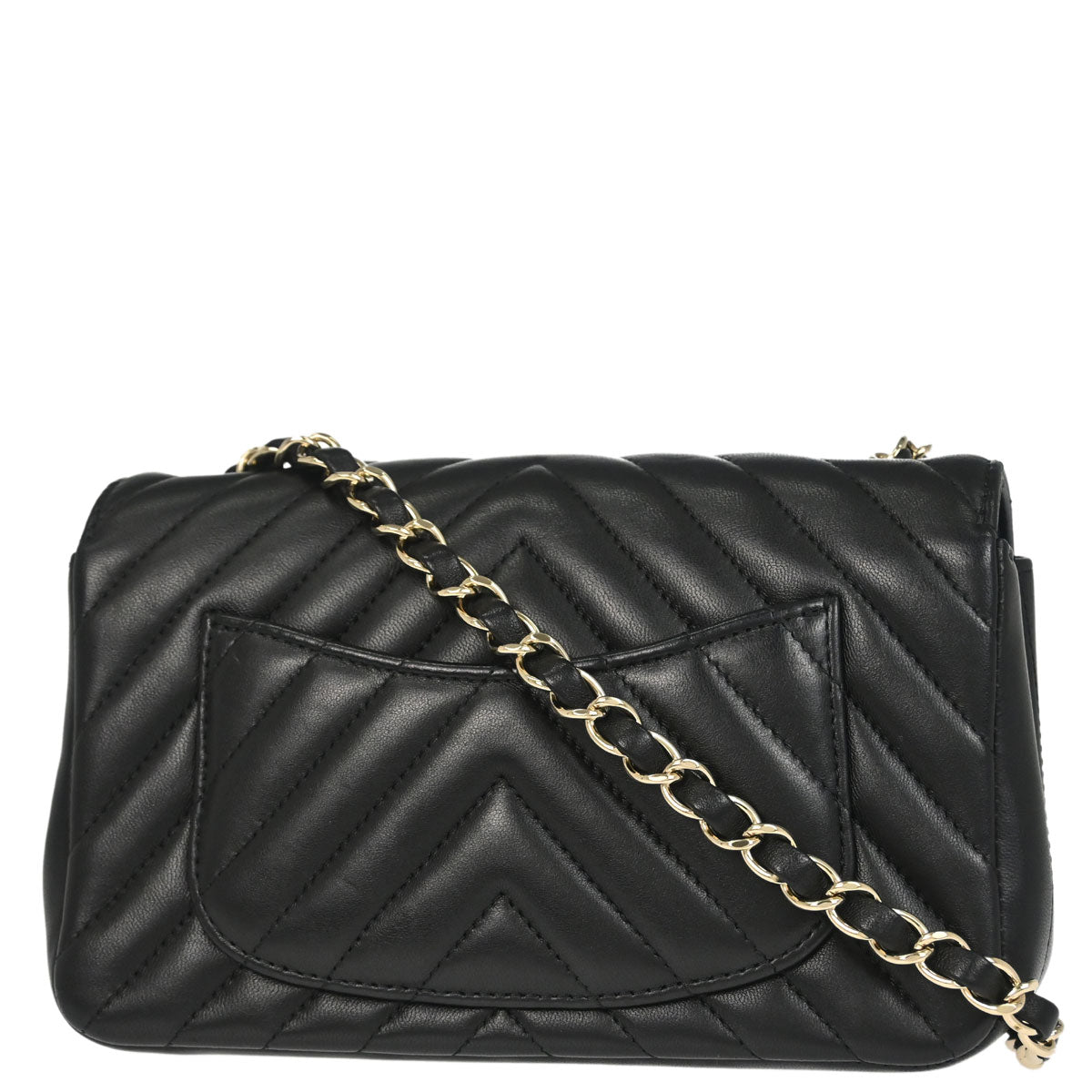 Chanel Black Lambskin Chevron Single Flap Shoulder Bag