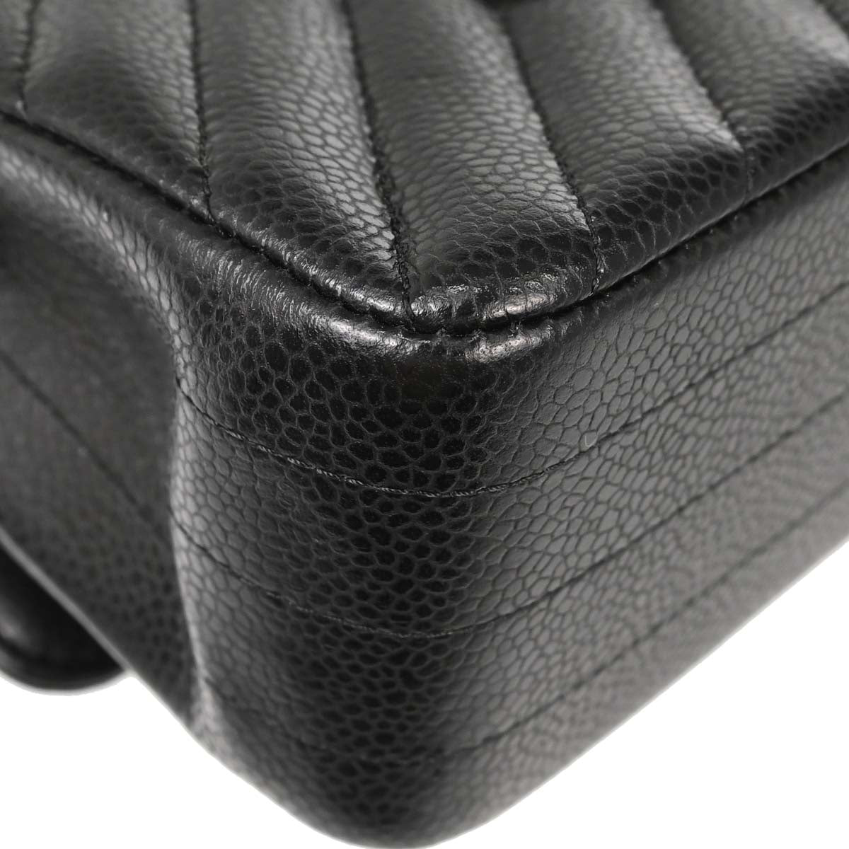 Chanel Black Caviar Skin Chevron Medium Classic Double Flap Shoulder Bag