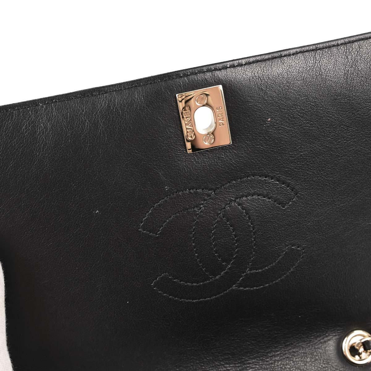 Chanel Black Lambskin Chevron Turnlock Mini Full Flap Shoulder Bag