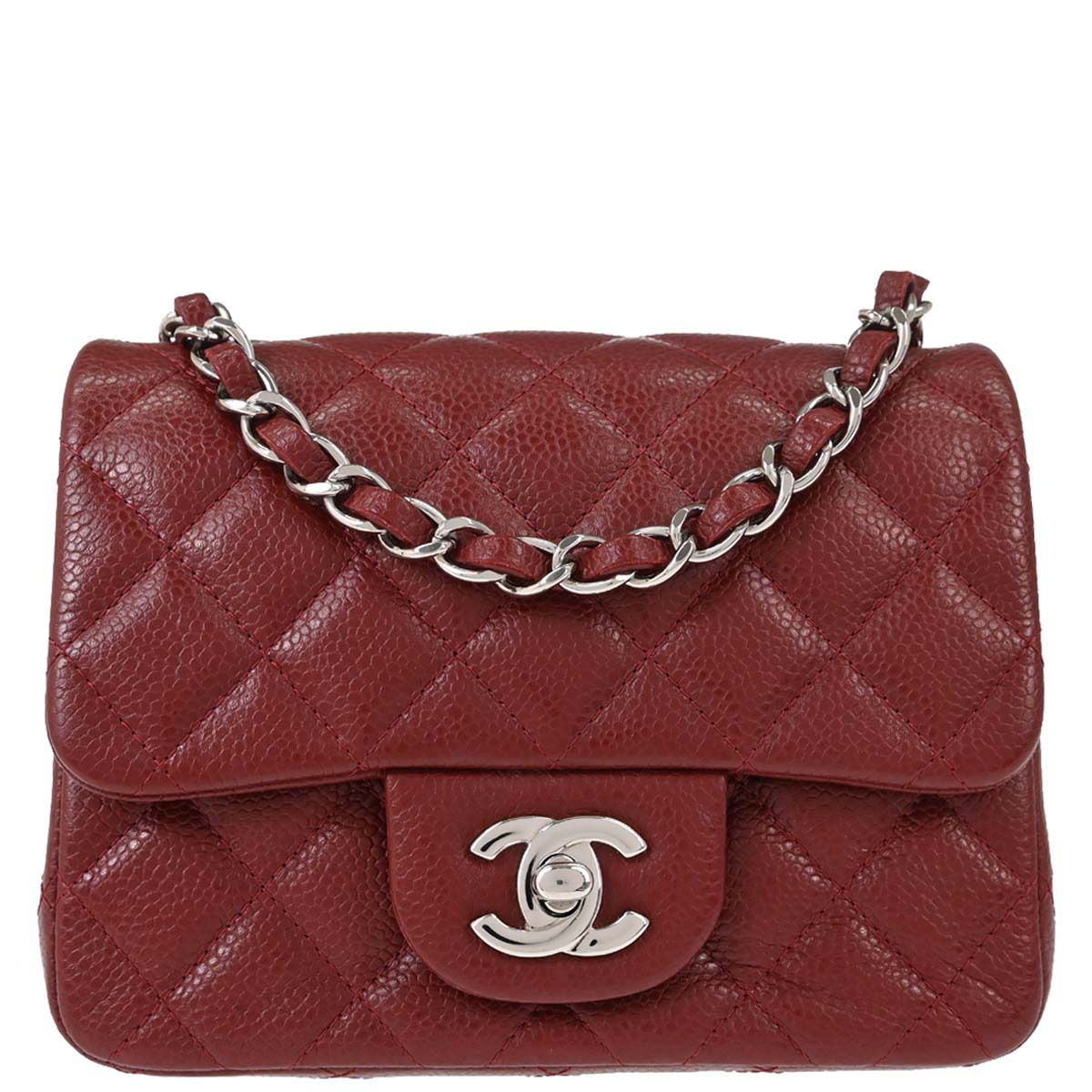 Chanel Burgundy Caviar Skin Mini Classic Square Flap Shoulder Bag 17
