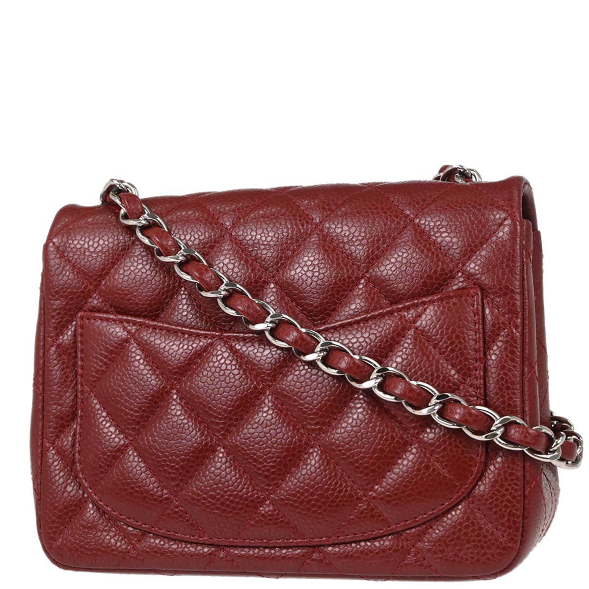 Chanel Burgundy Caviar Skin Mini Classic Square Flap Shoulder Bag 17