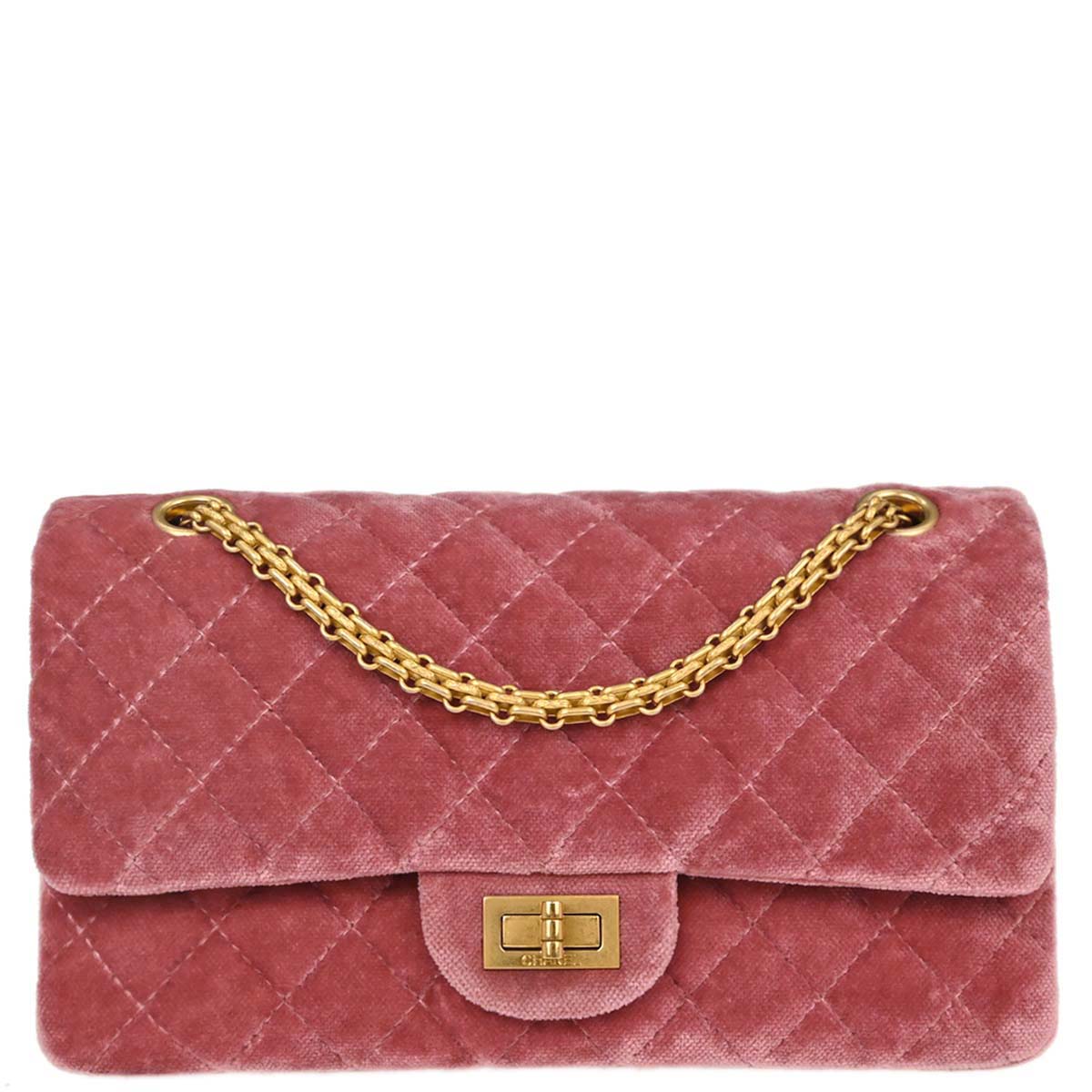 Chanel Pink Velvet 2.55 Medium Classic Double Flap Shoulder Bag