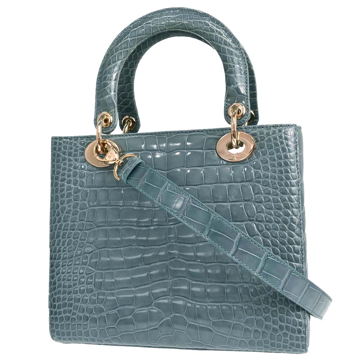 Christian Dior * Blue Crocodile Medium Lady Dior 2way Shoulder Handbag