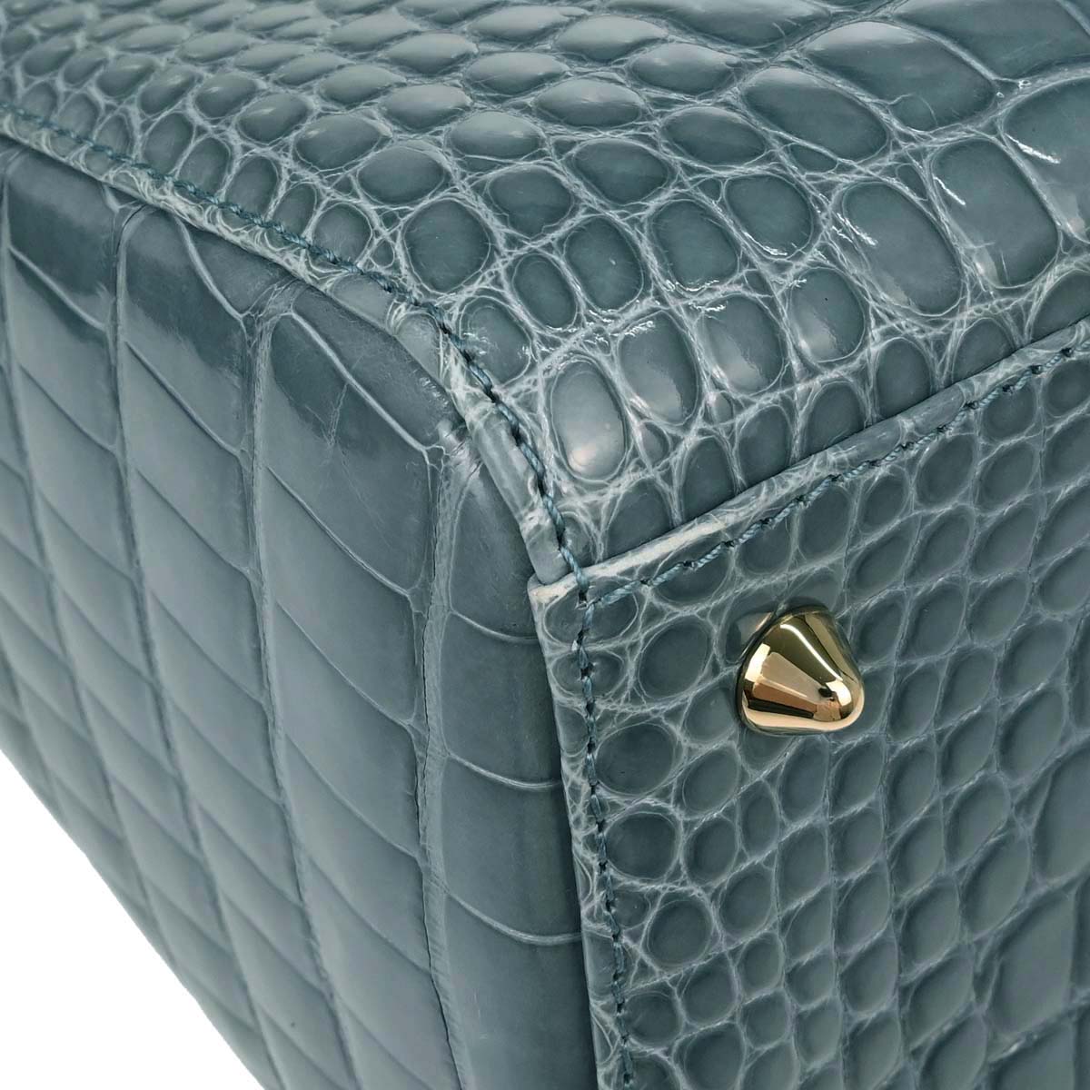 Christian Dior * Blue Crocodile Medium Lady Dior 2way Shoulder Handbag