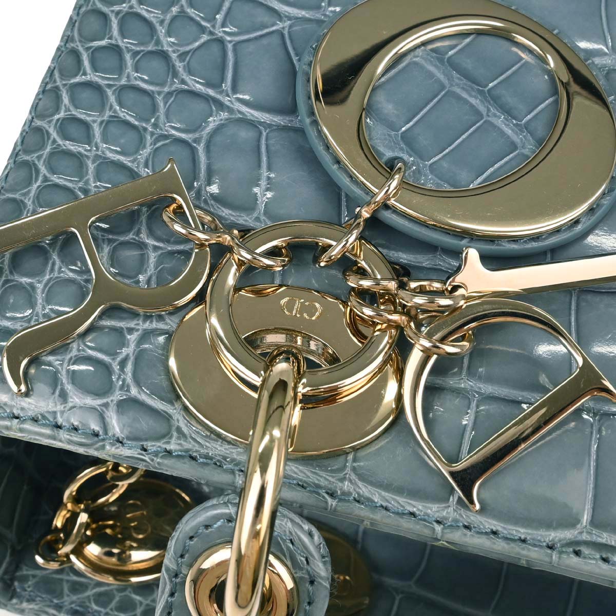 Christian Dior * Blue Crocodile Medium Lady Dior 2way Shoulder Handbag