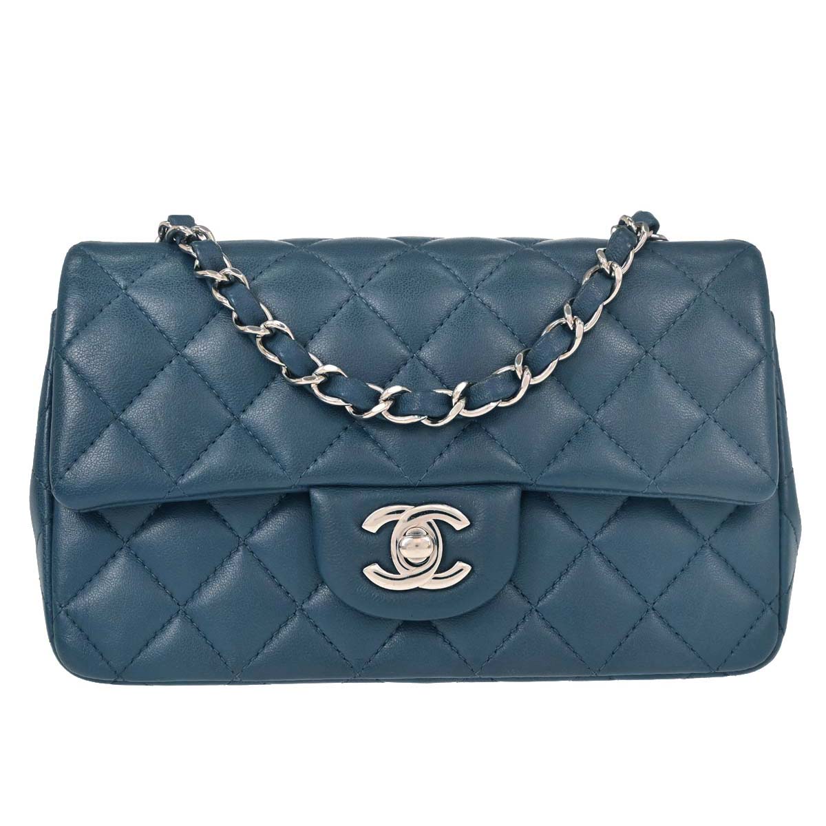 Chanel Blue Lambskin Single Flap Shoulder Bag