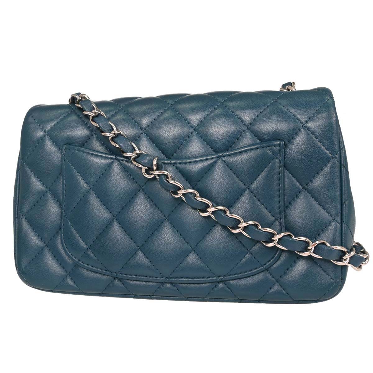 Chanel Blue Lambskin Single Flap Shoulder Bag
