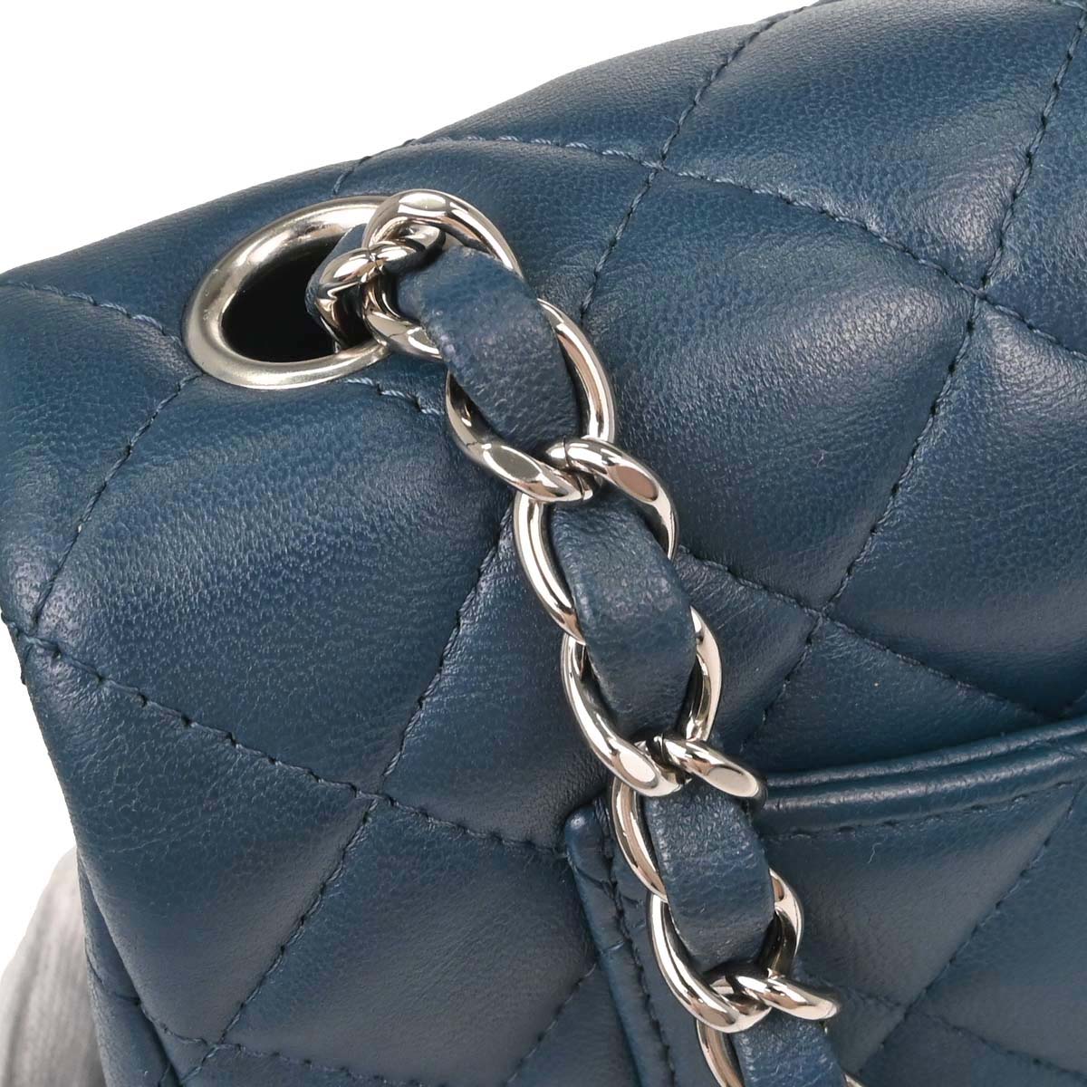 Chanel Blue Lambskin Single Flap Shoulder Bag