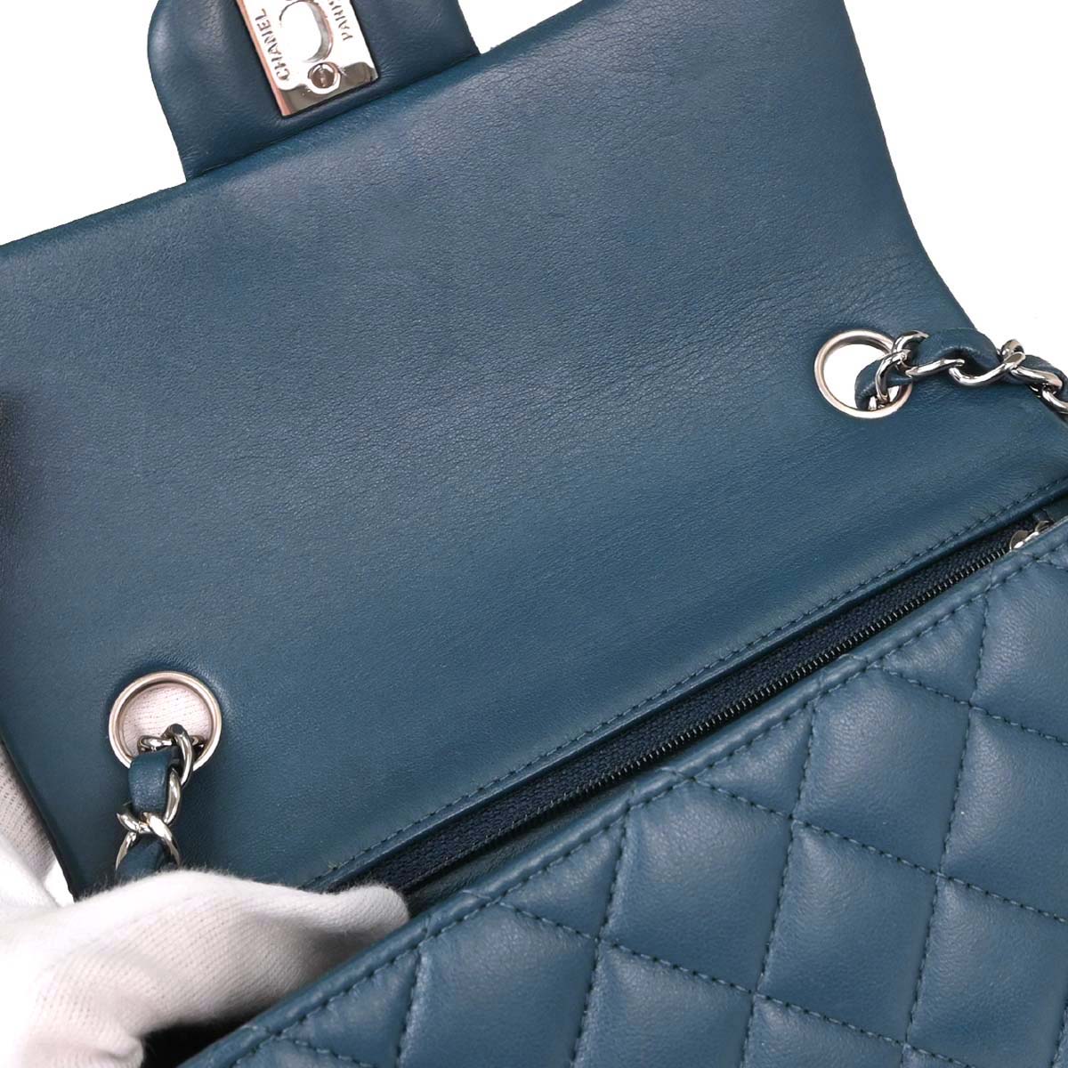 Chanel Blue Lambskin Single Flap Shoulder Bag