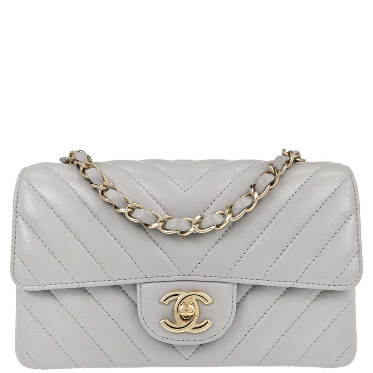 Chanel Gray Lambskin Chevron Single Flap Shoulder Bag