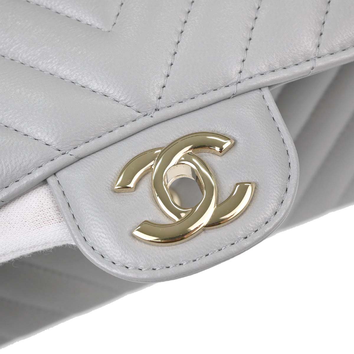 Chanel Gray Lambskin Chevron Single Flap Shoulder Bag