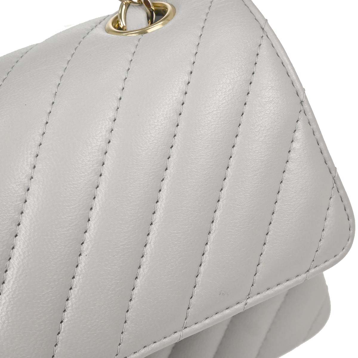 Chanel Gray Lambskin Chevron Single Flap Shoulder Bag
