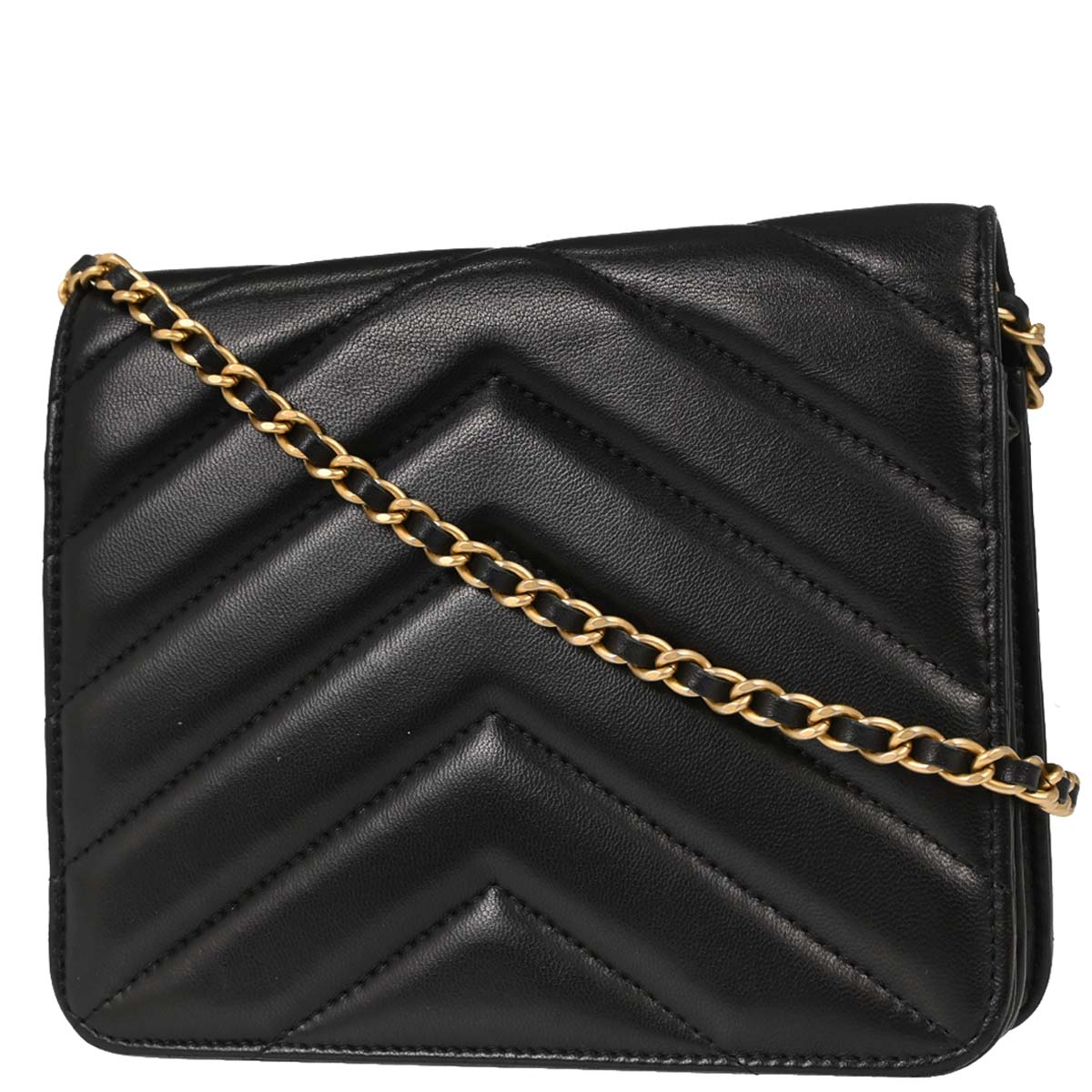Chanel Black Lambskin Chevron CC Button Chain WOC Shoulder Bag